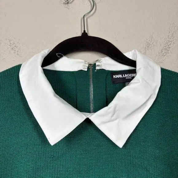 Karl Lagerfeld Medium Layered Look Sweater Veridian Green Long Sleeves - Picture 4 of 10